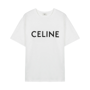 Celine Loose T-Shirt with Celine Print in Cotton Jersey Off White Black