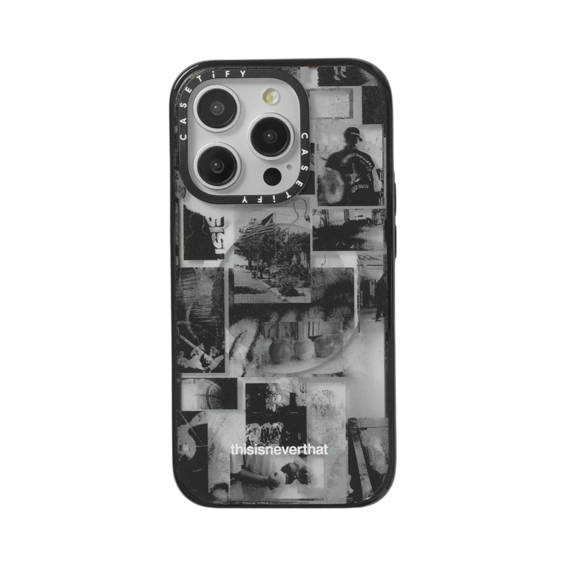 케이스티파이 x 디스이즈네버댓 아이폰 블랙 아카이브 패턴 맥세이프 임팩트 케이스 클리어 블랙