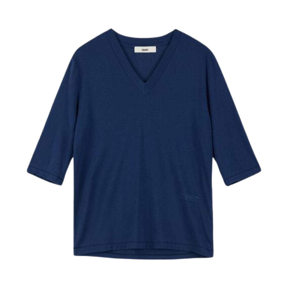(W) 다이닛 브이 넥 슬리브 티셔츠 네이비((W) Deinet V Neck Sleeve T-Shirts in Navy)