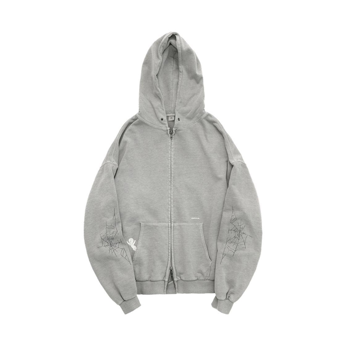 폴리테루 x 캐스퍼 집 후디 '스파이더 웹' 1% 다이드 그레이(Polyteru x Casper Zip Hoodie 'Spider's Web' 1% Dyed Gray)