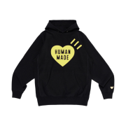 Human Made Heart Heavyweight Hoodie Black Yellow - Offline Store Exclusive