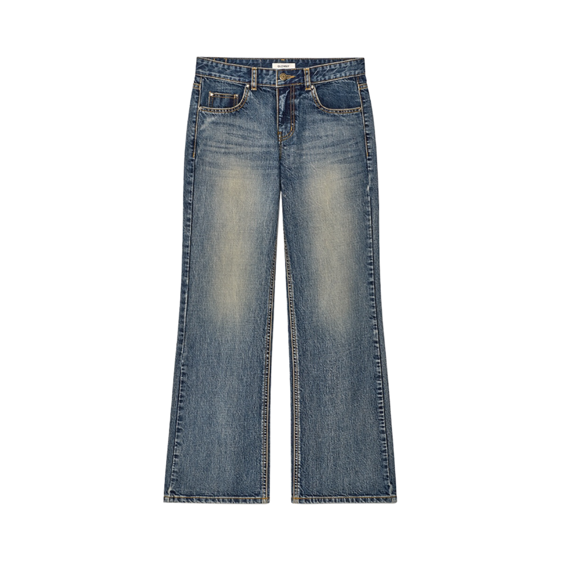 (W) 글로니 x 시미헤이즈 웨스턴 플레어 진 빈티지 블루((W) Glowny x Simihaze Western Flare Jeans Vintage Blue)
