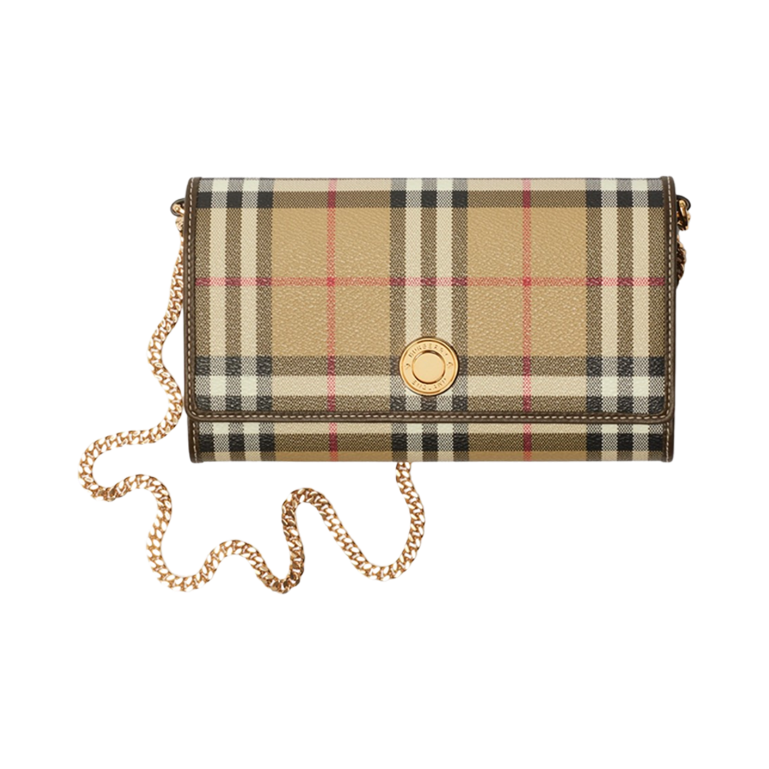 8099229 Burberry Check Chain Strap Wallet Archive Beige Military