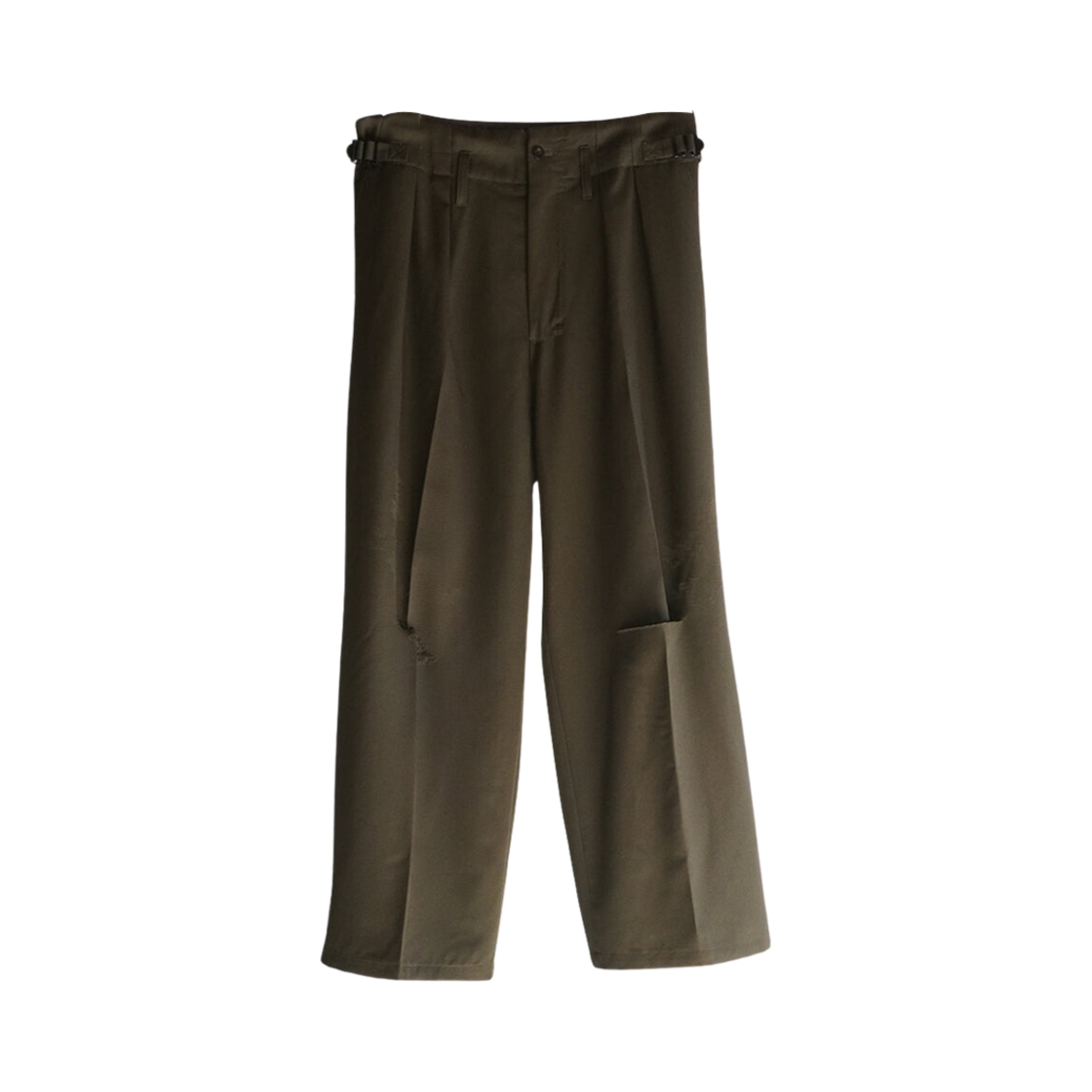 안셀름 울 데미지 와이드 슬랙스 다크 올리브(Ancellm Wool Damage Wide Slacks Dark Olive)