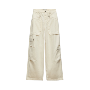 (W) Zara ZW Mid-Rise Loose Fit Utility Jeans Cream