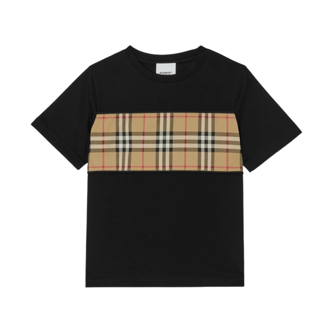 (키즈) 버버리 빈티지 체크 패널 코튼 티셔츠 블랙((Kids) Burberry Vintage Check Panel Cotton T-Shirt Black) - 1
