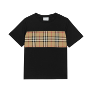 (Kids) Burberry Vintage Check Panel Cotton T-Shirt Black