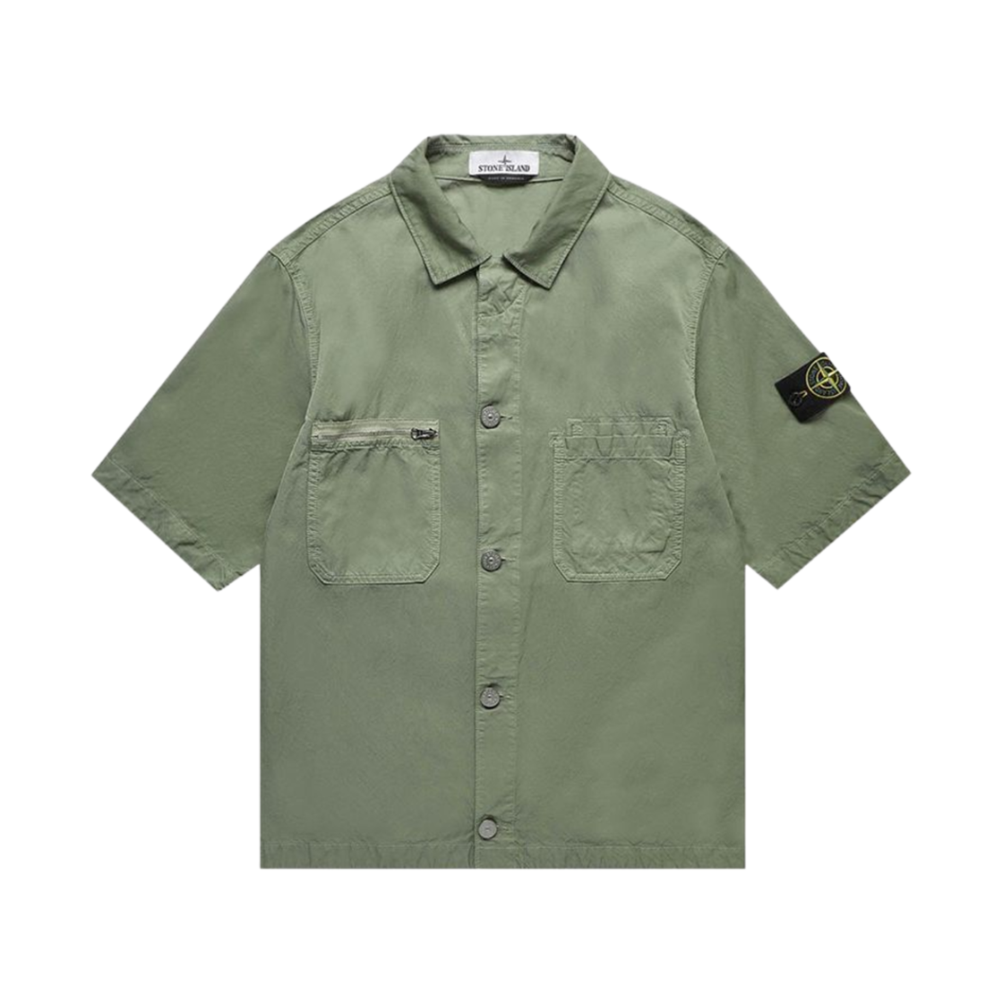 스톤 아일랜드 11429 패치 체스트 포켓 숏슬리브 오버셔츠 세이지 그린 - 23SS