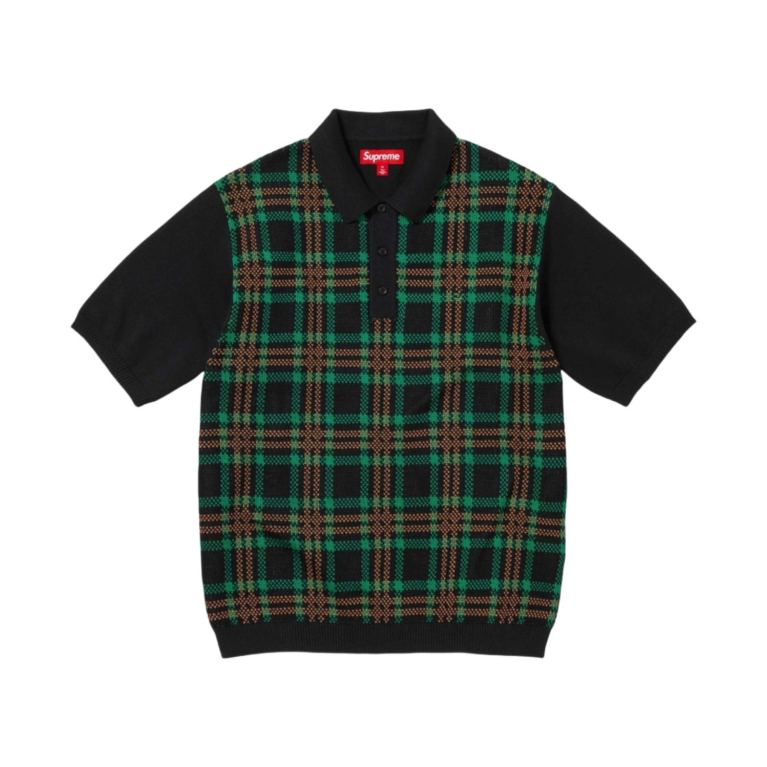 슈프림 플레이드 니트 숏슬리브 폴로 블랙 - 24SS