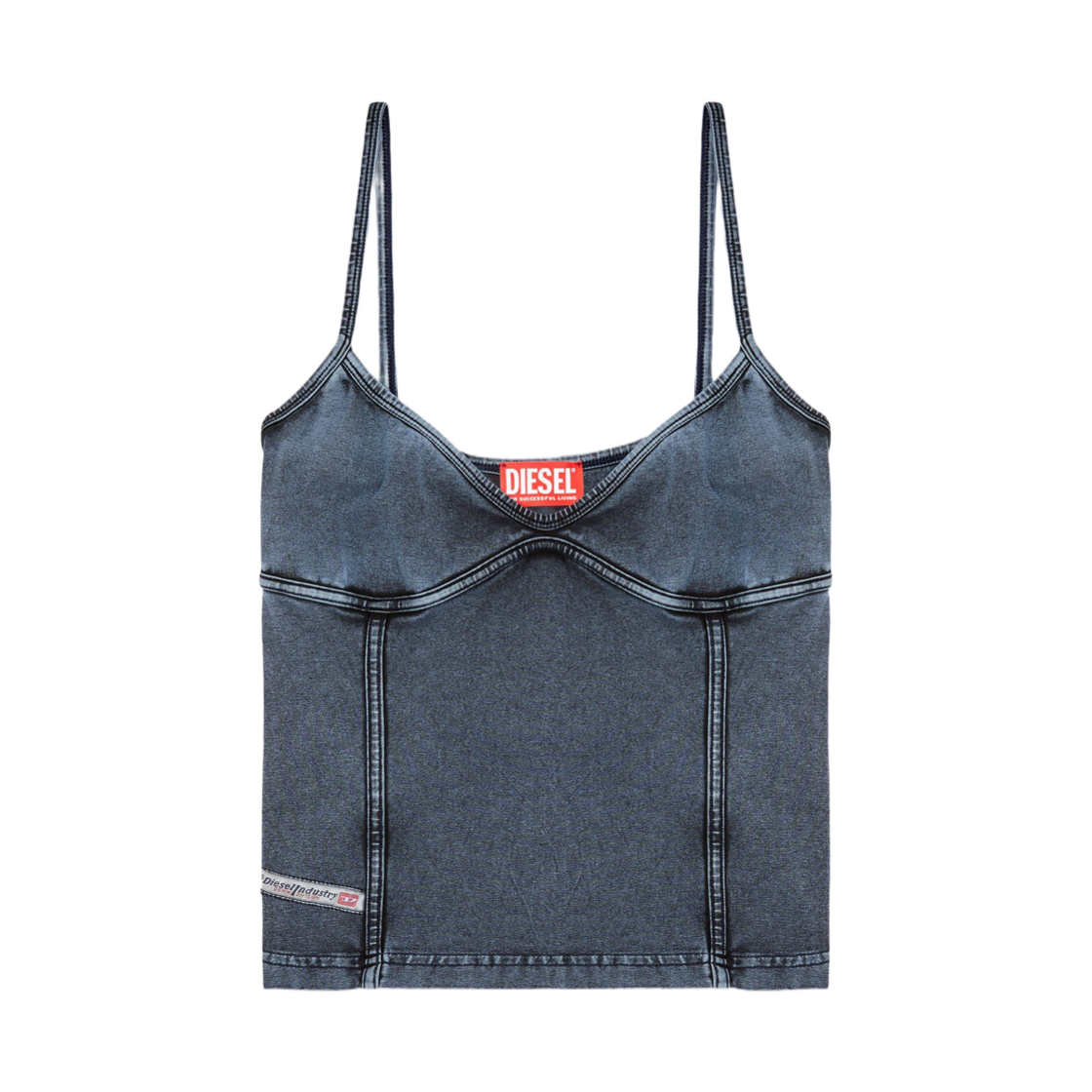 (W) 디젤 T-온니 스트래피 탑 인 데님룩 저지 다크 블루((W) Diesel T-Ony Strappy Top In Denim-Look Jersey Dark Blue) - 1