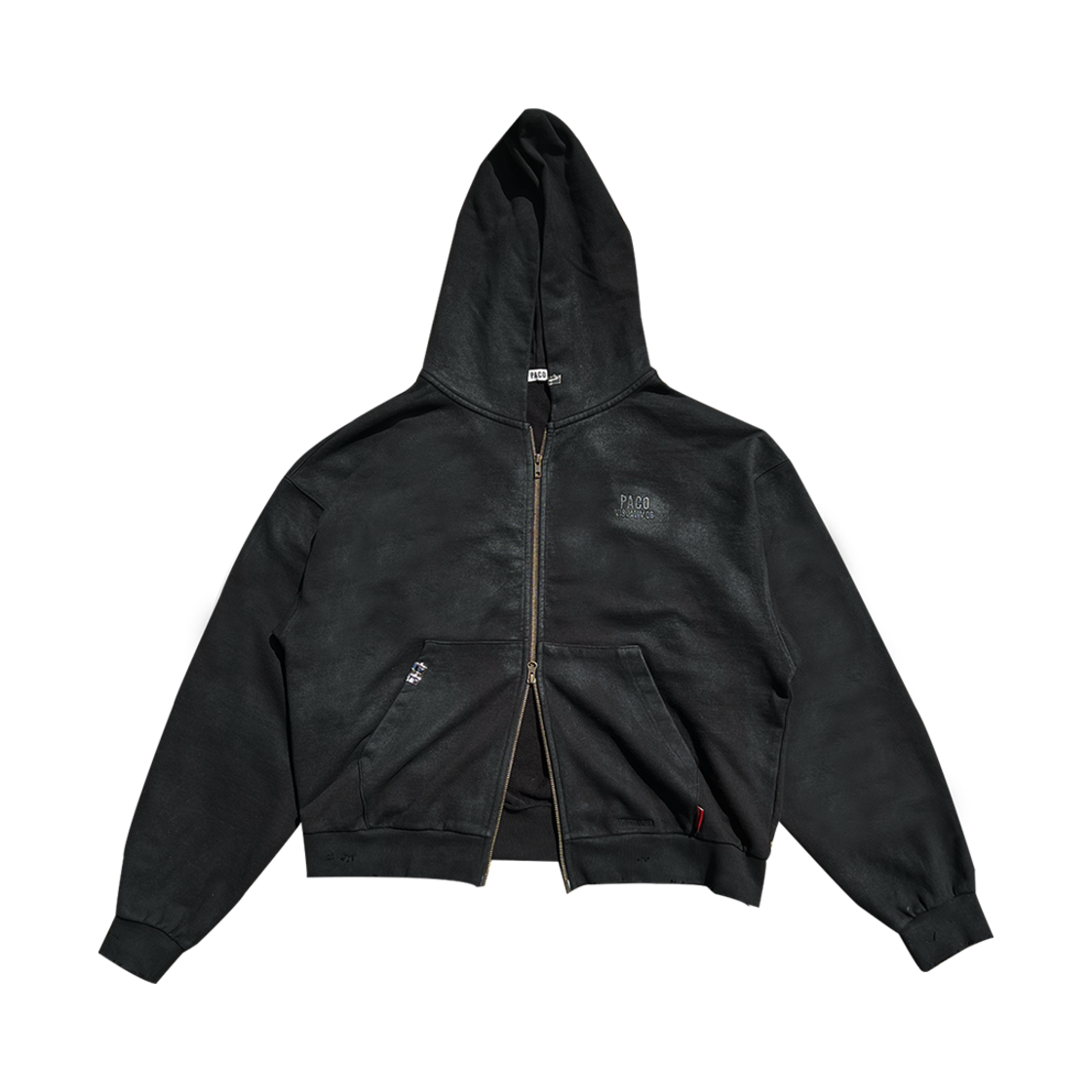 [트리플적립] 파코서플라이 더티 메탈 집업 후드 블랙([트리플적립] PACOSPLY Dirty Metal Zip Up Hoodie Black)