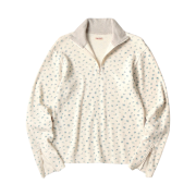 (W) Kapital Waffle Jersey Small Flower Pt Zip Down Sleeve Half Zip Long T-Shirt Blue