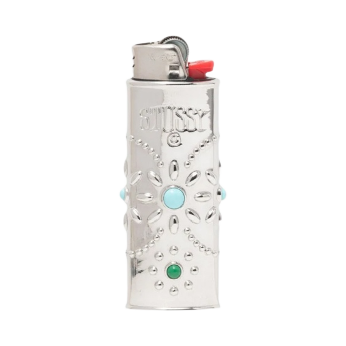 스투시 메탈 비주얼드 라이터 케이스 실버(Stussy Metal Bejeweled Lighter Case Silver)