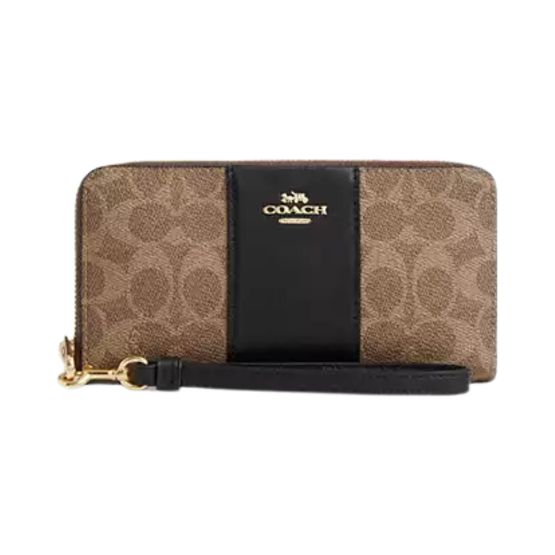 CW947-IMQRX Coach Signature Canvas Stripe Long Zip Around Wallet Gold Tan