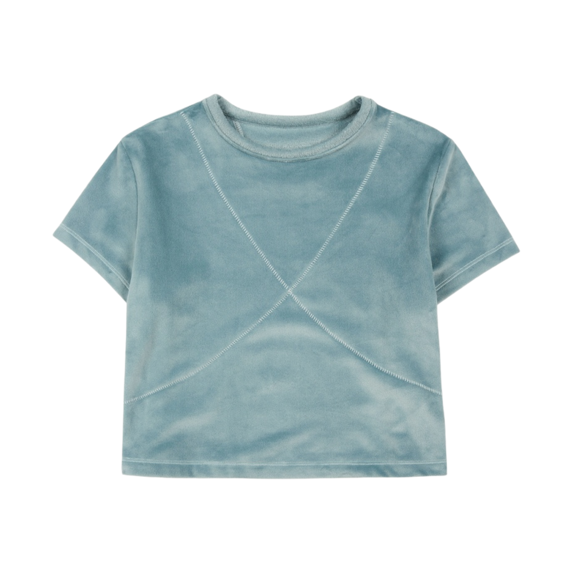 (W) 마뗑킴 벨루어 스티치 크롭탑 블루((W) Matin Kim Velour Stitch Crop Top Blue) - 1