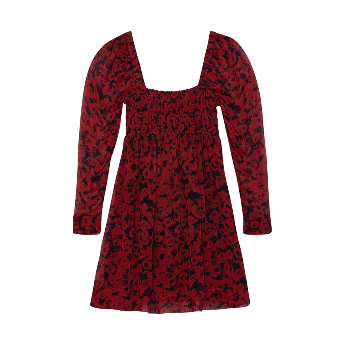 (W) 가니 프린티드 조지테 미니 드레스 시라((W) Ganni Printed Georgette Mini Dress Syrah) - 1