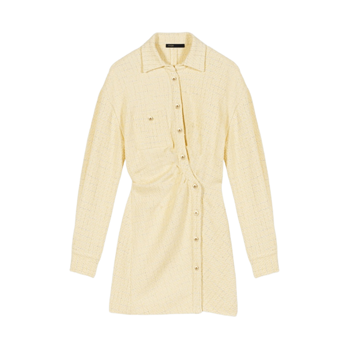 (W) 마쥬 루렉스 트위드 어시메트릭 드레스 페일 옐로우((W) Maje Lurex Tweed Asymmetric Dress Pale Yellow)