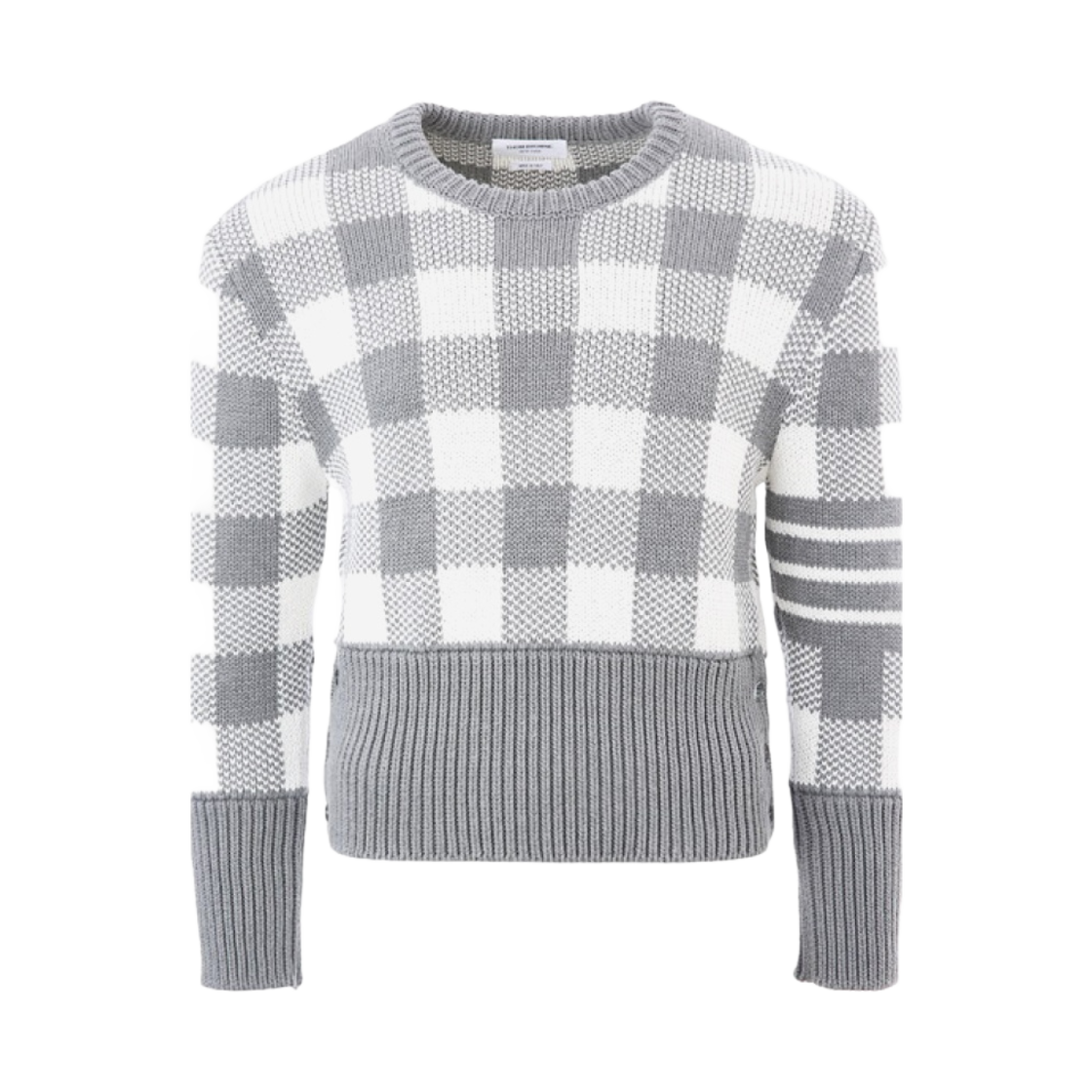 톰브라운 사선 깅엄 체크 자카드 풀오버 라이트 그레이(Thom Browne 4-Bar Gingham Check Jacquard Pullover Light Grey) - 1