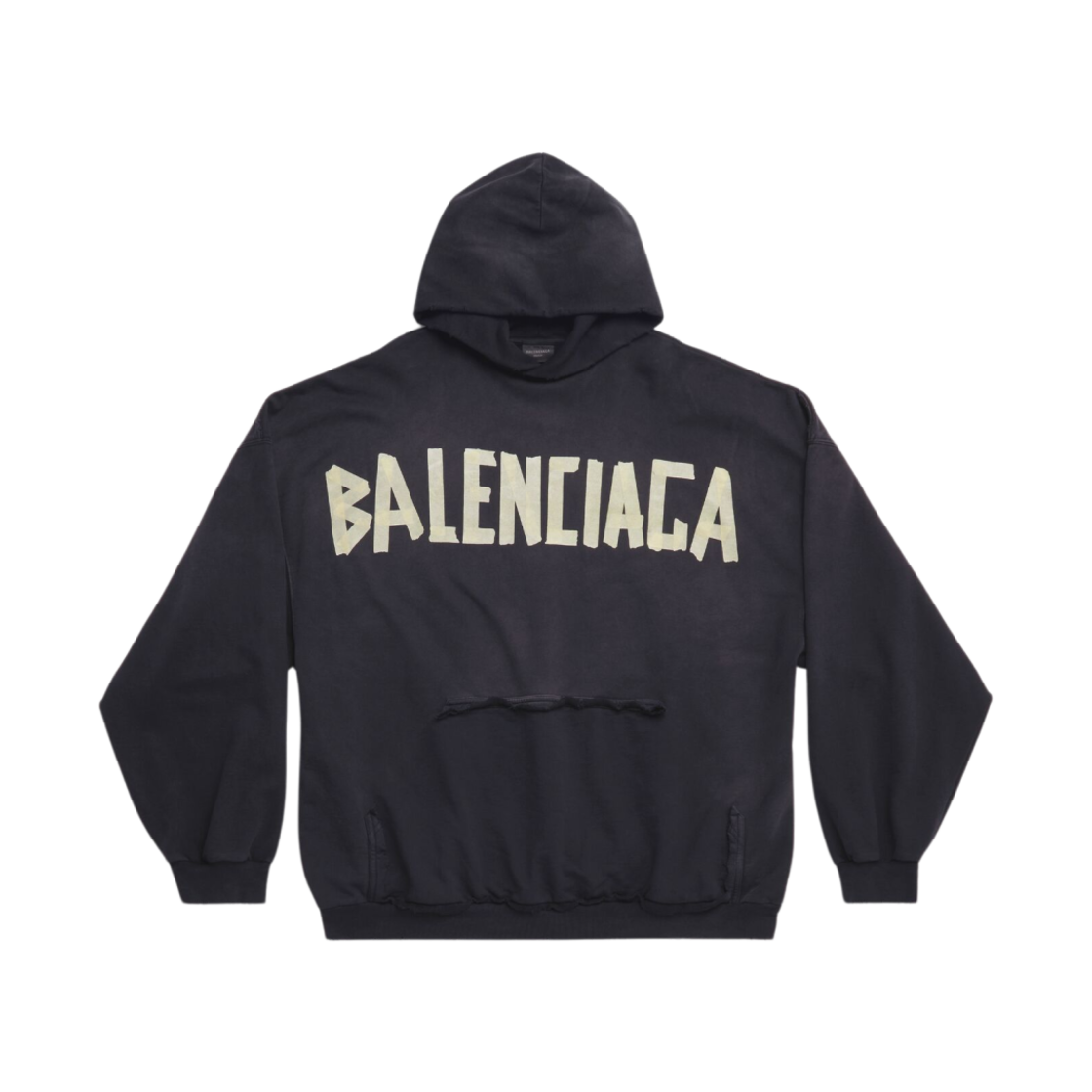 744190TOVB11055 Balenciaga Tape Type Ripped Pocket Oversized Hoodie Faded Black