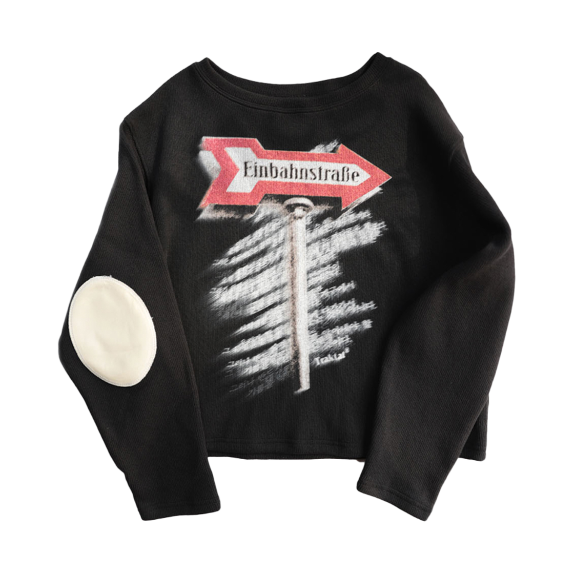 트락타트 일방통행로 엘보우 패치 보트넥 롱슬리브 니트 블랙(Traktat Einbahnstraße Elbow Patch Boat Neck Long Sleeve Knit Black)