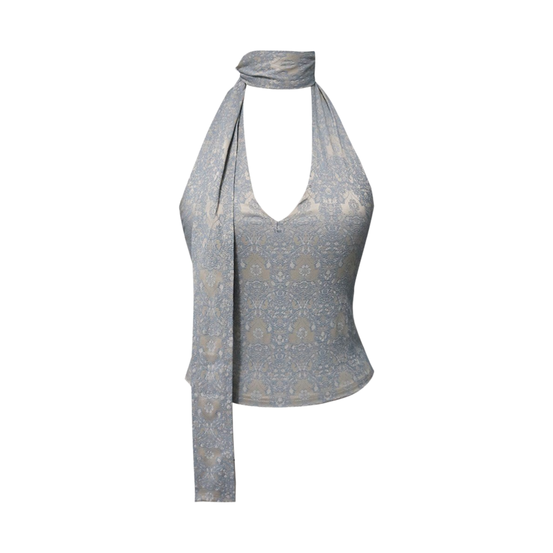 시오 자카드 브이넥 홀터 슬리브리스 탑 스카이(SIO Jacuard V-neck Halter Sleeveless Top Sky)