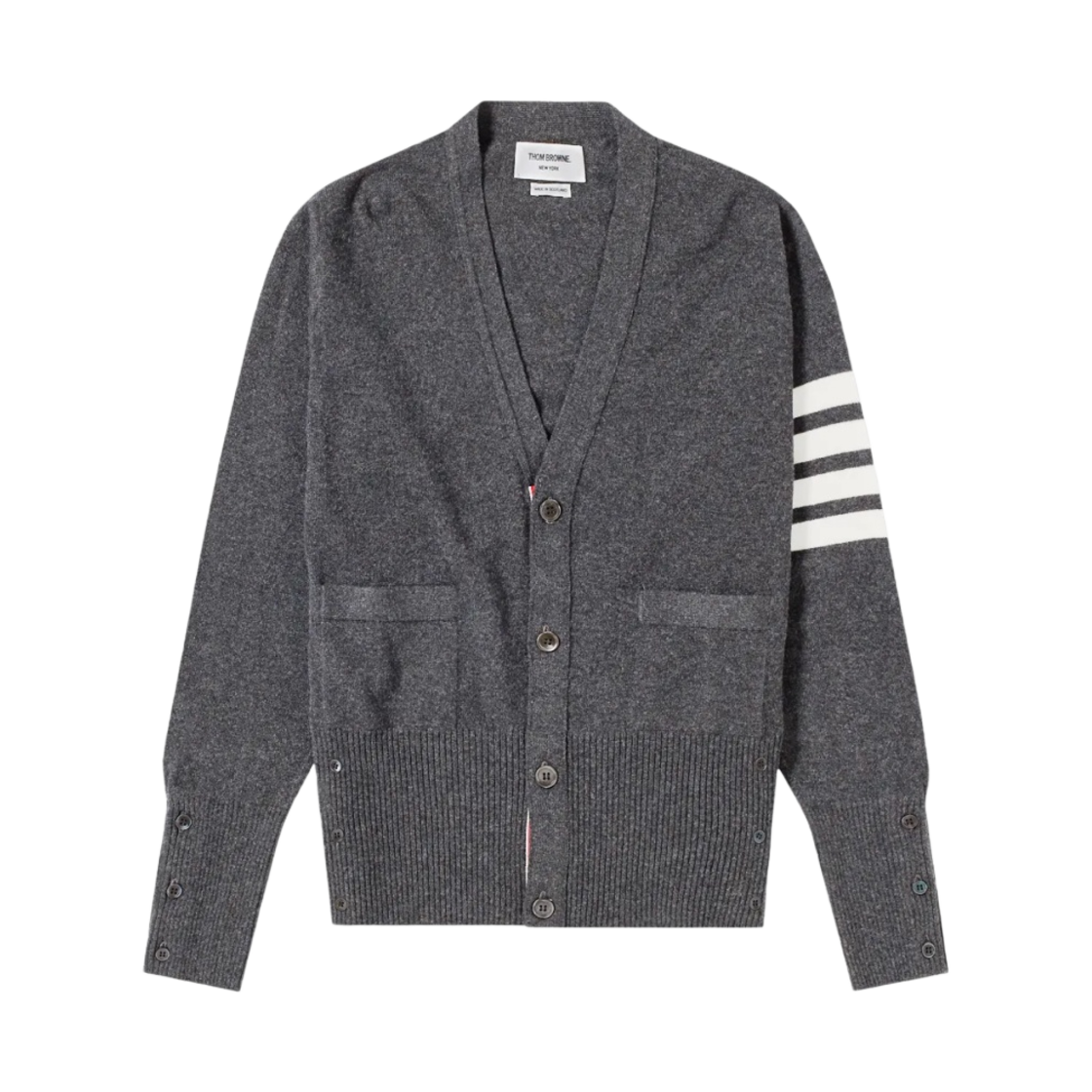 MKC001A-00011-038 Thom Browne Cashmere 4-Bar Cardigan Medium Grey