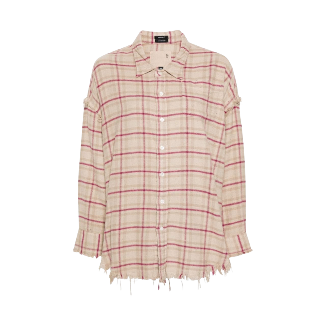 (W) R13 슈레디드 심 드랍넥 셔츠 오버다이 에크루 핑크((W) R13 Shredded Seam Drop Neck Shirt Overdyed Ecru Pink)