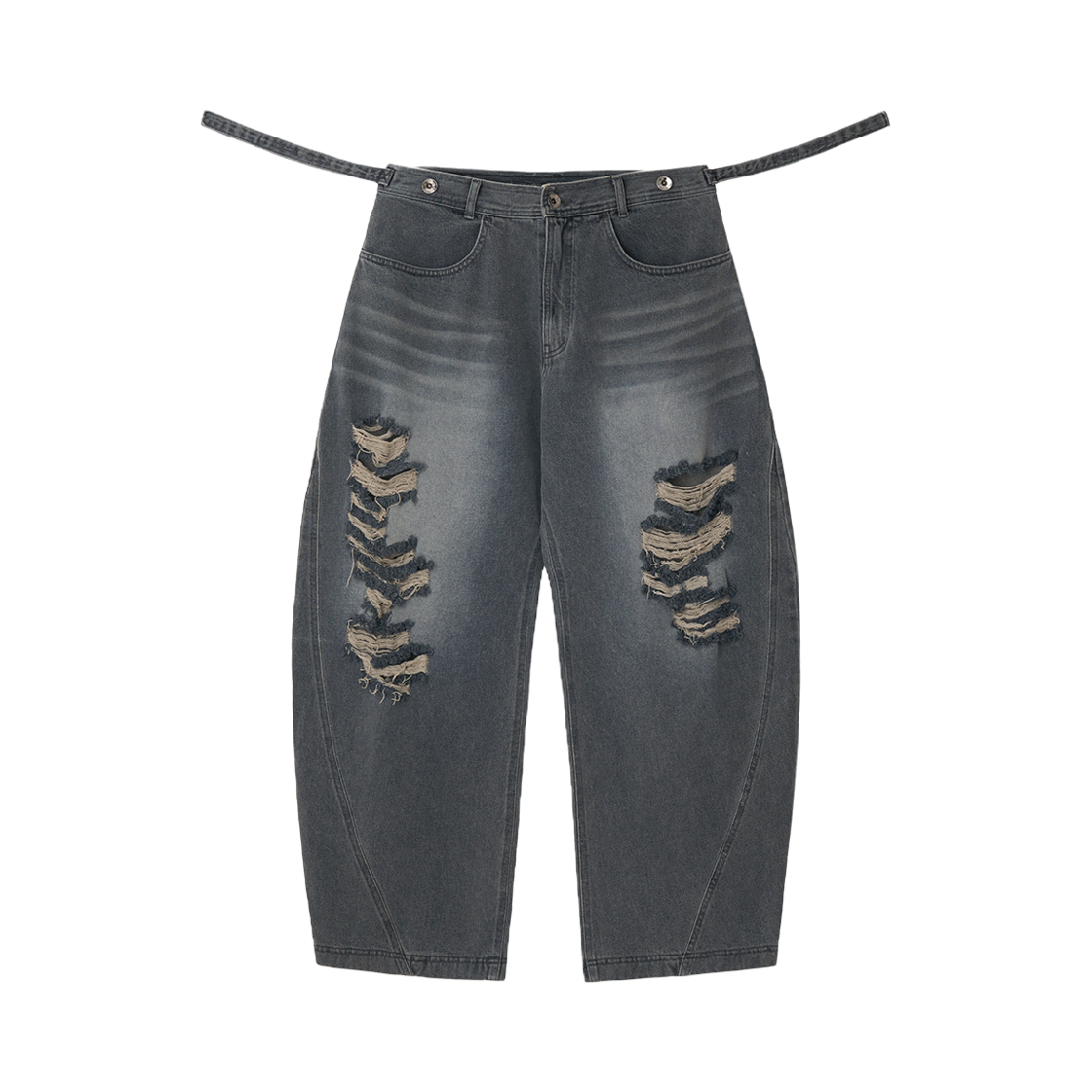 비엘알 어드저스터블 웨이스트 디스트로이드 데님 팬츠 라이트 블루(BLR Adjustable Waist Destroyed Denim Pants Light Blue)