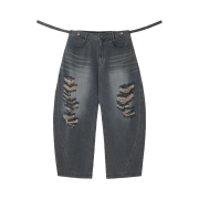 BLR Adjustable Waist Destroyed Denim Pants Light Blue