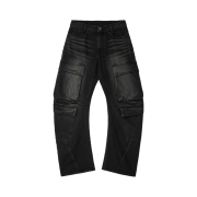 BLR Curved Quad Cargo Washing Denim Pants Black