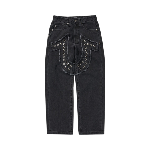 IC242PTR01BK Icyto x True Religion Danger Horse Shoe Denim Pants Black