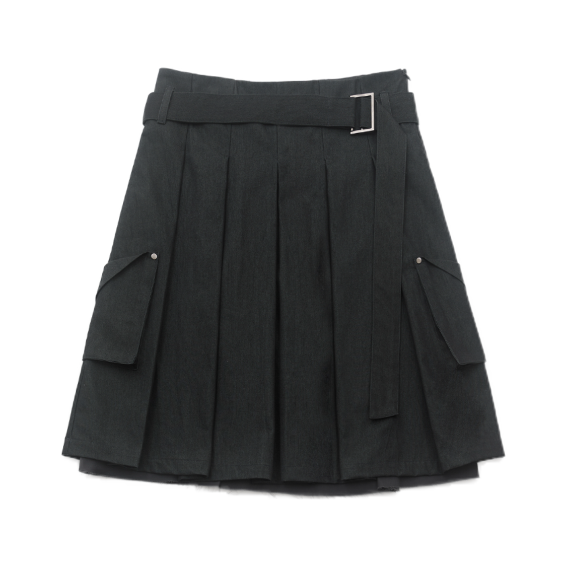 웻태그 슬랜티드 포켓 벨티드 플리츠 스커트