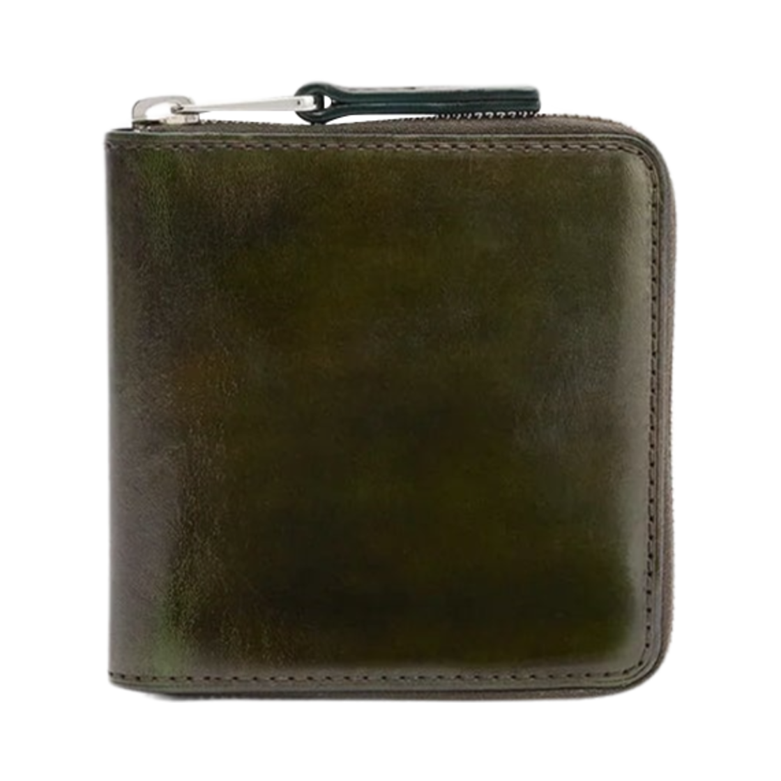 SL0039-LL0132-688 Lemaire Patina Leather Zip Compact Bi-Fold Wallet Peat Green
