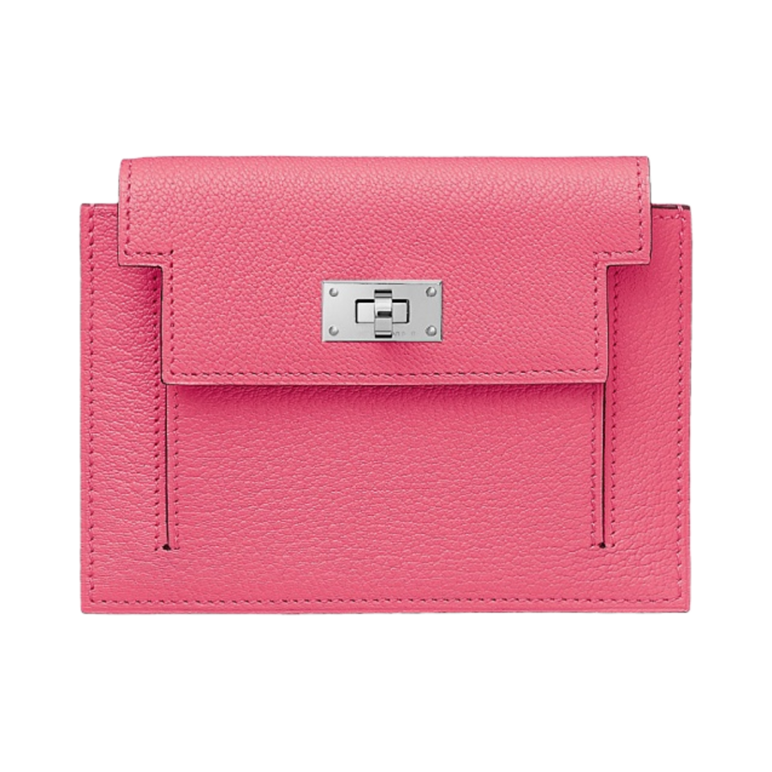 H079000CKU5 Hermes Kelly Pocket Compact Wallet Goatskin & Palladium Rose Lipstick