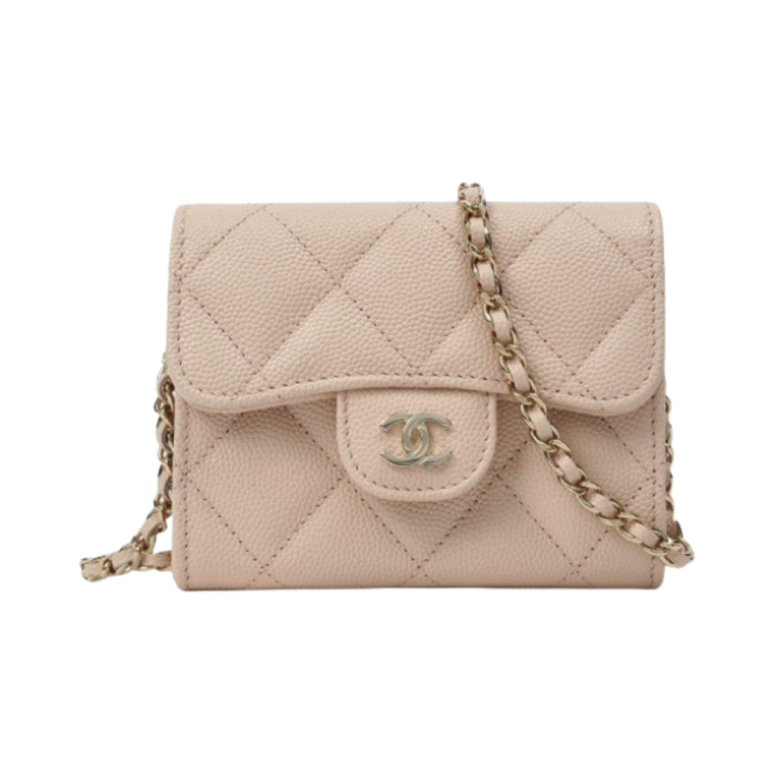 샤넬 클래식 체인 미니백 그레인드 카프스킨 & 골드 메탈 라이트 베이지(Chanel Classic Clutch With Chain Grained Calfskin & Gold Light Beige)