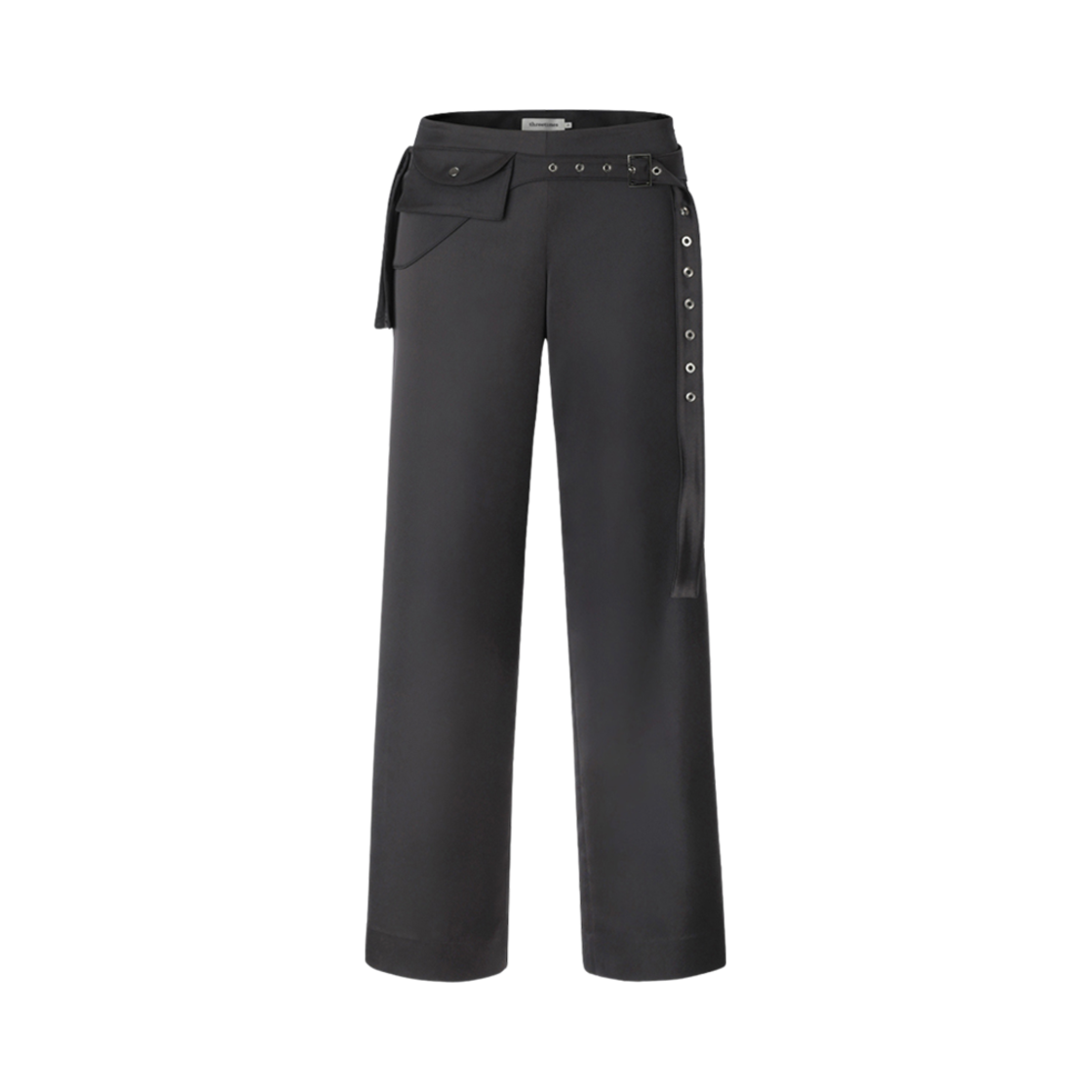 (W) 쓰리타임즈 사틴 벨트 슬랙스 차콜((W) Threetimes Satin Belt Slacks Charcoal)