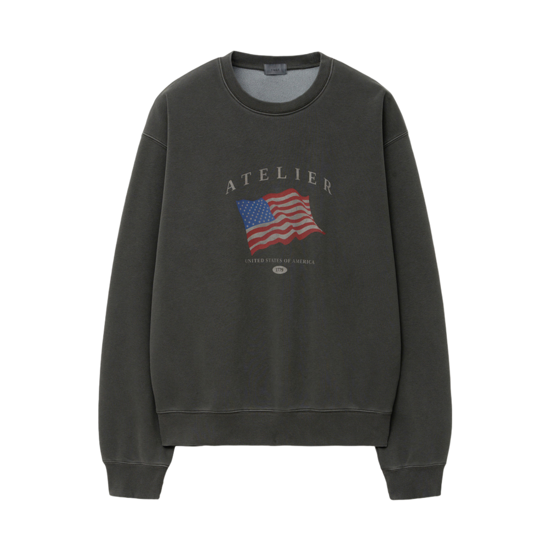티엔지티 오버사이즈 성조기그래픽 가먼트다잉 스웻셔츠 차콜그레이(TNGT Over Size the Stars and Stripes Graphic Gament Daying Sweat Shirts Charcoal Gray)