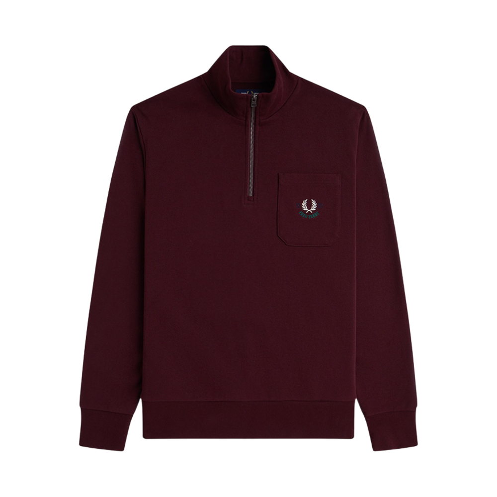 AFPM2519847-K22 Fred Perry Clubhouse Embroidered Champion Half Zip Sweatshirt Oxblood