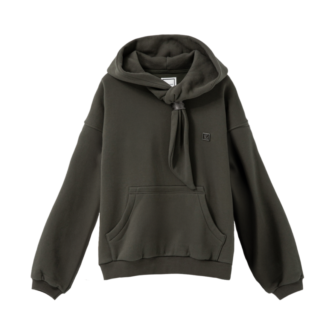 우영미 그레이 매듭 디테일 후드 티셔츠 다크 - 24FW