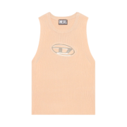 (W) Diesel M-Onerva-Top Cut-Out Knit Top with Logo Plaque Pink