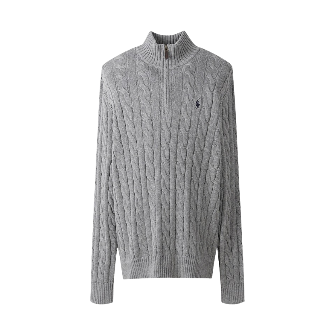 [30%적립] 폴로 랄프 로렌 케이블 니트 코튼 쿼터 지퍼 스웨터 그레이 헤더 - 24FW