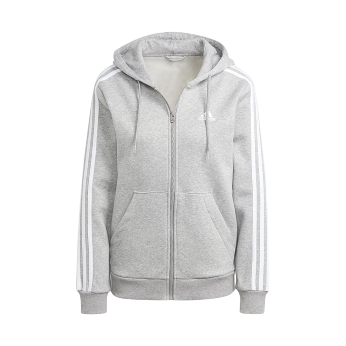 IM0236 (W) Adidas Essentials 3S Full-Zip Fleece Hoodie Medium Grey Heather White - US Sizing