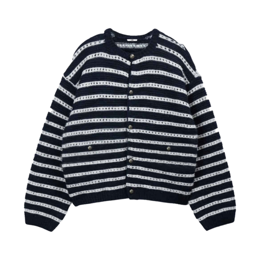 ST2409KTCS01 [KREAM 단독 리오더] STU Round Neck Stripe Cardigan Navy