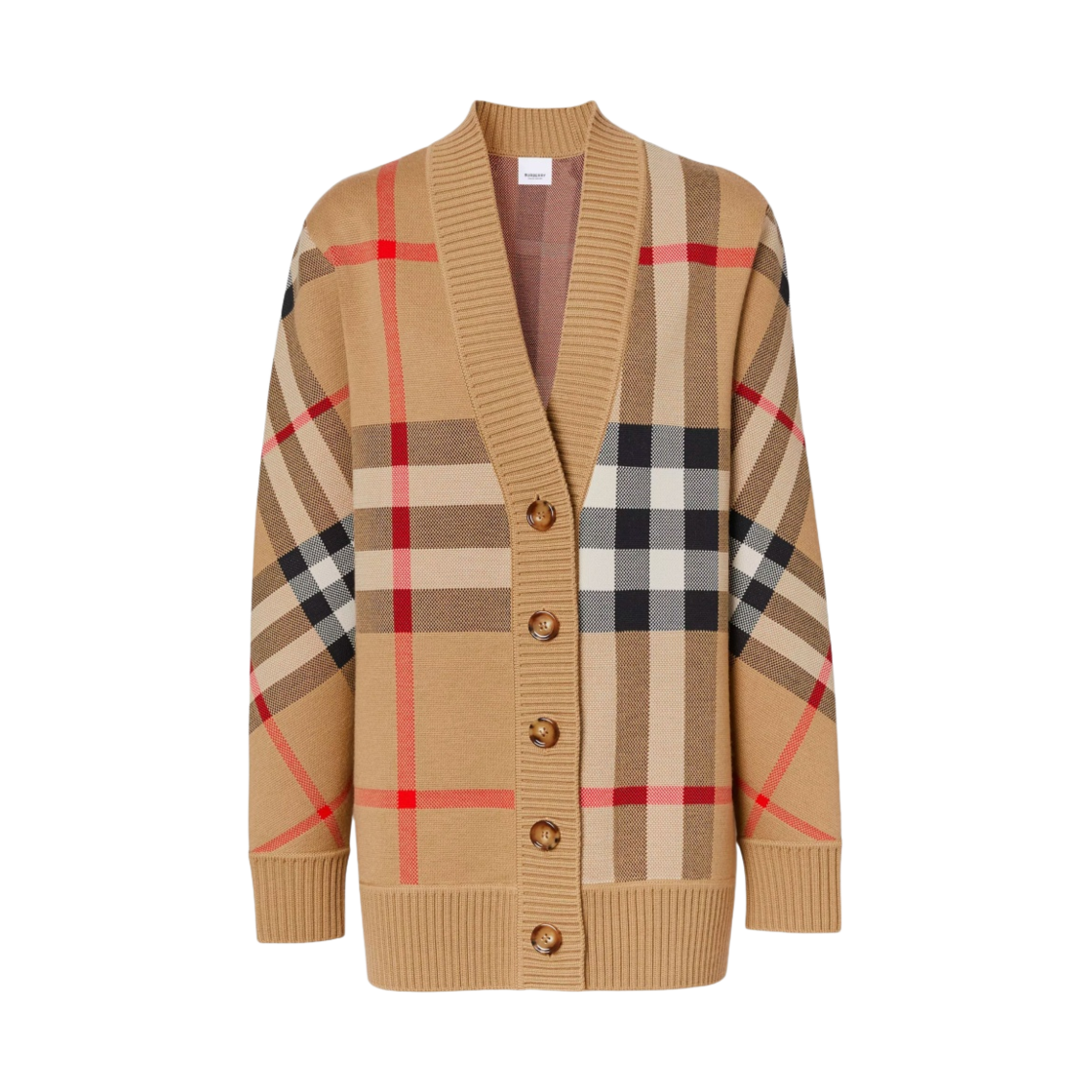 8039153 (W) Burberry Check Technical Wool Jacquard Cardigan Archive Beige