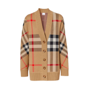 (W) Burberry Check Technical Wool Jacquard Cardigan Archive Beige