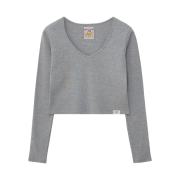 (W) Glowny G Classic V-Neck Long Sleeve T-Shirt Gray