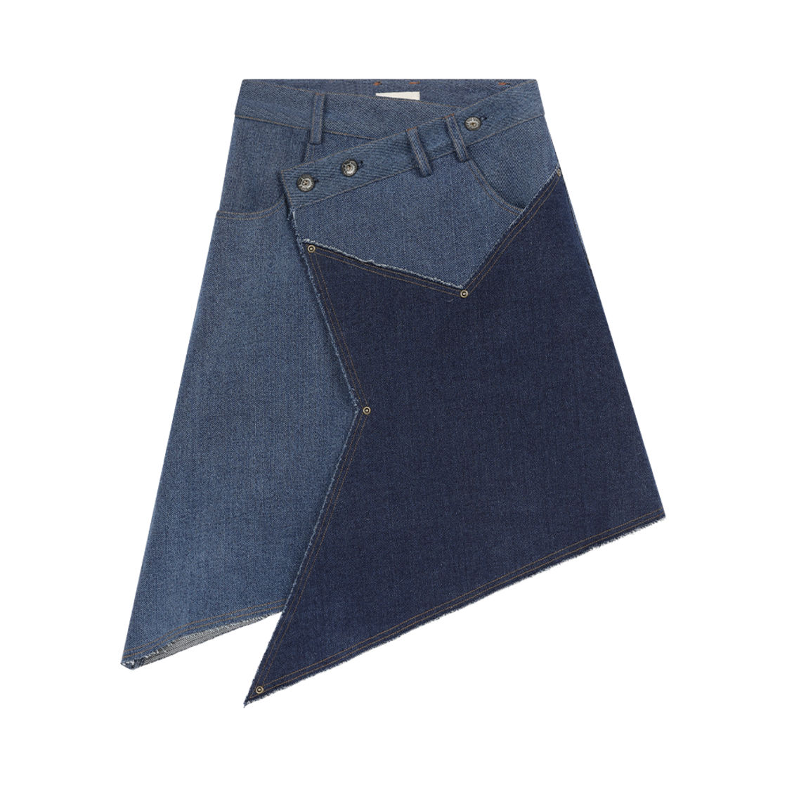 S03SK01BL Problemallways Mixed Denim Star Wrap Skirt