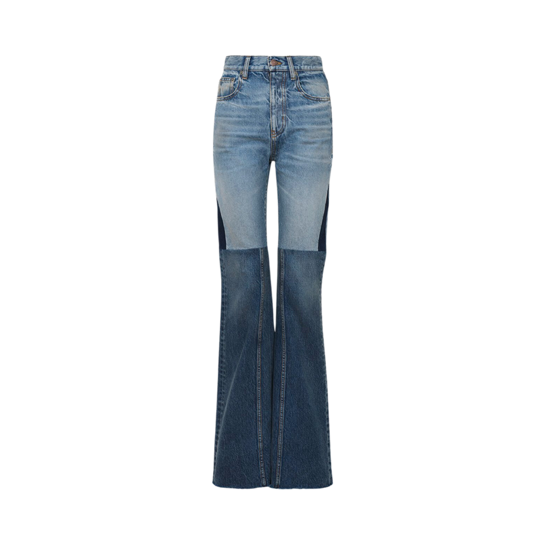 (W) 끌로에 데님 플레어 패치워크 진 블루 멀티컬러((W) Chloe Denim Flared Patchwork Jeans Blue Multicolour)