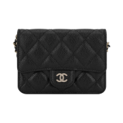 Chanel Classic Flap Card Holder with Chain Grained Calfskin & Gold Black