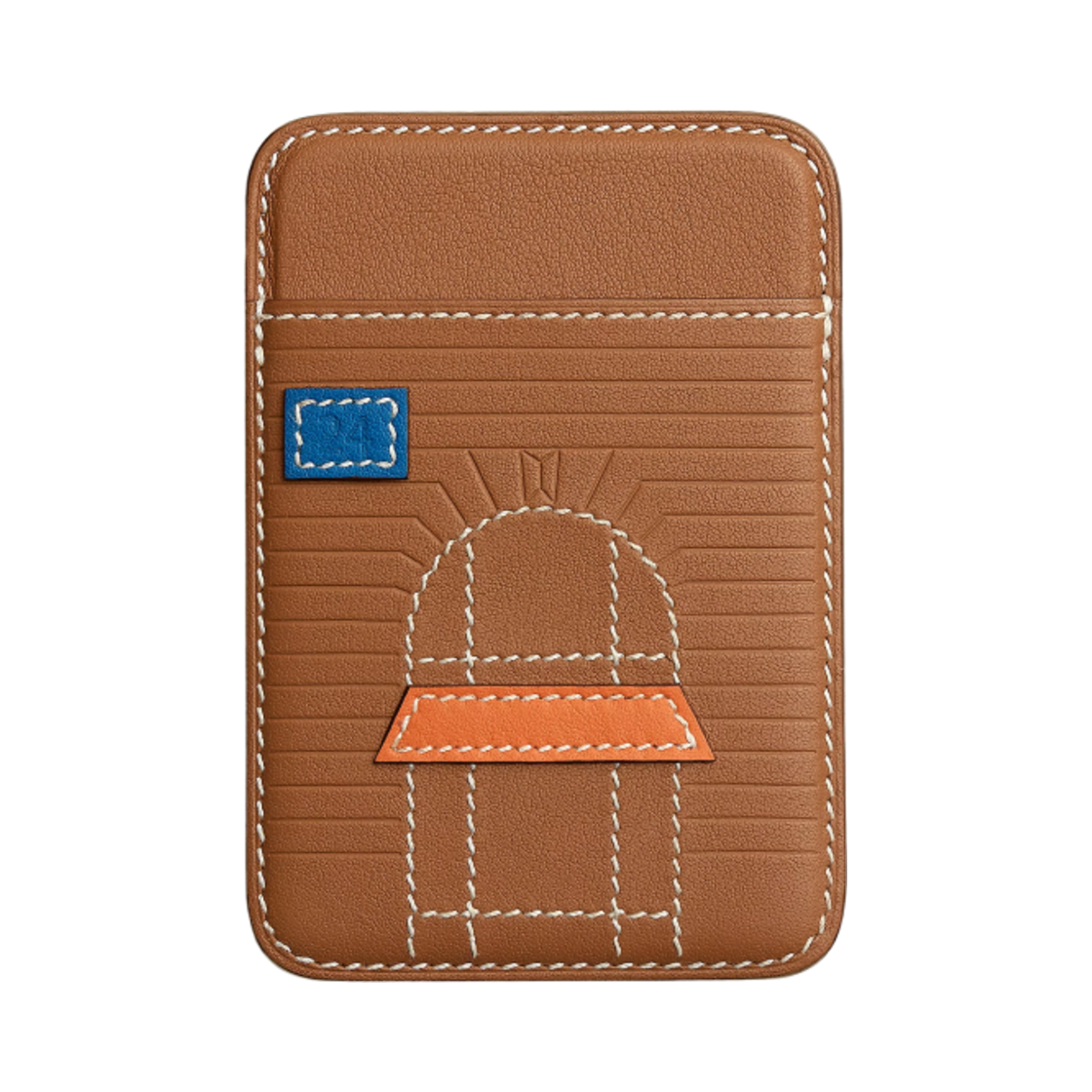 H0002781AO Hermes Faubourg Magsafe Card Holder Swift & Gold Bleu De France Orange